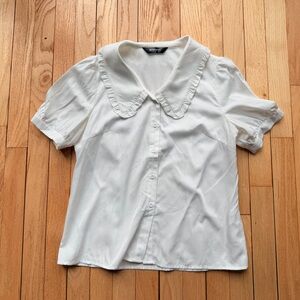 Allegra K Cream Ruffled Collar Blouse